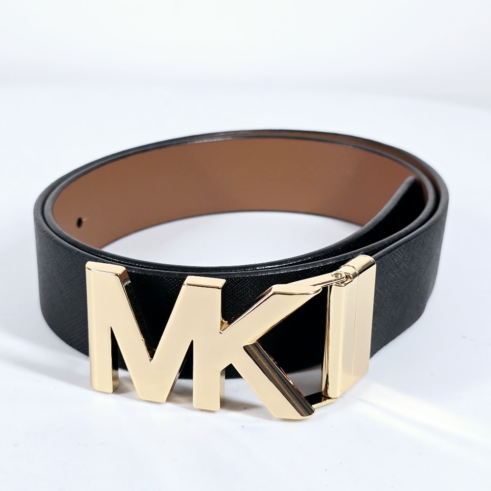 MICHAEL Michael Kors Women Reversible Leather Belt M Black Gold Buckle NWT
